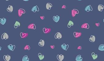 Pattern illustration with stylized, colorful hearts, randomly scattered. vector