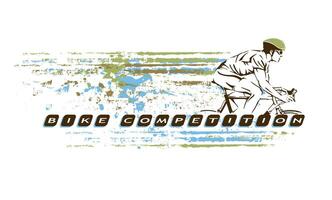 Stylized cyclist illustration. Composition art with text and texture effects. vector