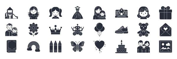National Daughter Day icons set, Included icons as Baby Girl, Crayon, Rainbow, Flower and more symbols collection, logo isolated illustration vector