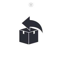 Return Policy, Parcel return icon. Sending the box back icon symbol illustration isolated on white background vector