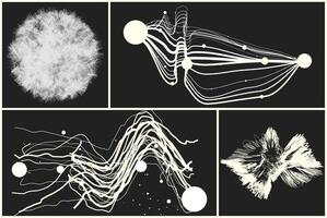 Abstract black and white background with generative art elements. Futuristic and glitched shapes in cyberpunk style. vector
