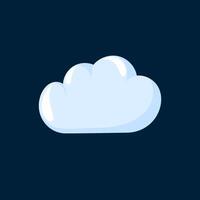Single cloud on a dark background, representing a cloudy or overcast weather condition in cartoon style. Design for weather apps, forecasts. vector