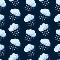 Seamless pattern with winter weather icon clouds, wind, and snowflakes. Design is perfect for seasonal projects, winter designs, and wrapping. Cartoon style. vector