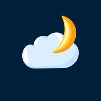 Crescent moon with cloud in cartoon style. Design for weather icon, mobile app, and night designs. vector