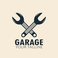 A simple, minimalist logo for a garage featuring two crossed wrenches. vector