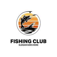 Fish fishing with hook and loose bait and string logo design vector