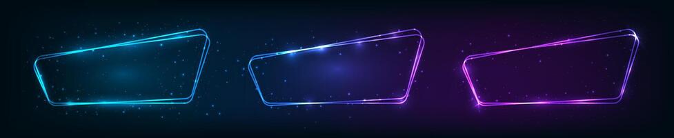 Neon double rounded frame with shining effects vector