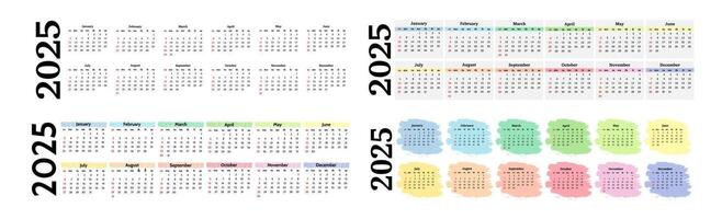 Set of calendars for 2025 isolated on a white background vector