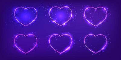 Neon double frame in heart form with shining effects vector