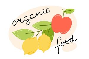 Branch with Lemons and Red Apple, Organic Food Concept with Eco-Friendly Emphasis vector