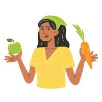 Woman Holding Apple and Carrot with Grow Your Own Message vector