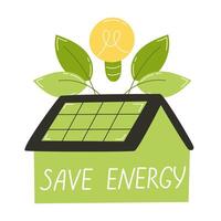 Solar Panel, Green Leaf, and Light Bulb with Save Water Message vector
