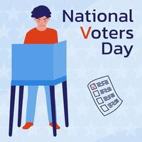 Boy in the voting booth make their choice. A call to vote. National Voter Day. vector