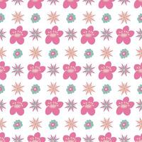 Seamless pattern of simple flowers and plant elements. vector