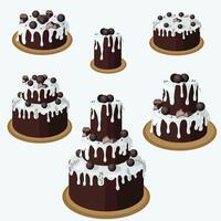 Set of chocolate cakes in cartoon style. illustration isolated on white background. vector