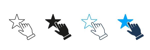 Click To Rate, Good Quality Service Line and Silhouette Icon Set. Customer Feedback, Ranking Pictogram. Consumer Experience. Client Review Symbol. Editable Stroke. Isolated Illustration vector