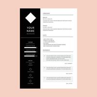 Professional personal resume cv in black white design template vector