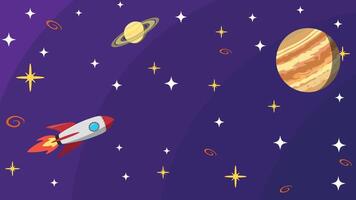 Background design with space concept, with rockets, Jupiter, Saturn, stars, and galaxies as elements. vector