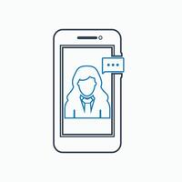 Online business support icon with female symbol and mobile sign. Line style EPS. vector