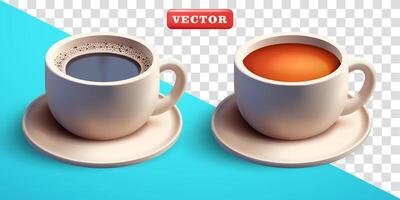 Coffee and tea in white glasses, 3d. Suitable for drinks and design elements vector
