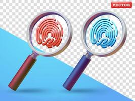 Magnifying glass and fingerprint, 3d. Suitable for security and design elements vector