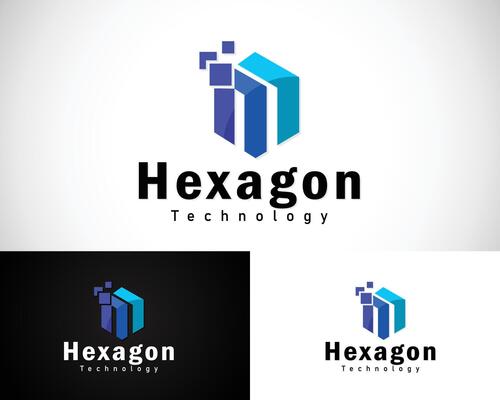 hexagon technology logo design creative digital finance concept modern