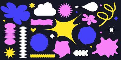 Trendy set of minimalist brutalist design elements, futuristic shapes and geometric figures and stars. Abstract elements collection for y2k branding, packaging, prints, social media posts. vector