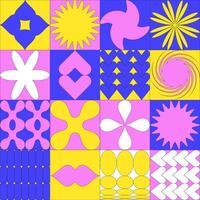 Trendy brutalist geometric bold pattern. Bauhaus inspired minimalist primitive block, brutalism simple shapes. linear neon illustration vector