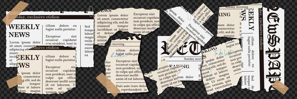 Set of old torn or ripped paper sheets. Scrapbook uneven edge, newspaper page split. Abstract realistic ornament or decoration clip art for social media banner. illustration. vector