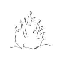 Continuous one line drawing of fire. Abstract silhouette in line art style. Flame and bonfire symbol isolated on white background vector