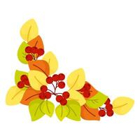 Autumn composition of yellow and red leaves with red berries vector