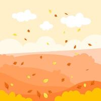 Autumn landscape with a field and flying leaves vector