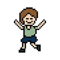 Cartoon 8bit style man or boy running or run excerise jog and smile. vector