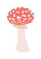 Hand drawn poisonous mushroom in flat style. Spooky design for Halloween isolated on white background. Fly agaric fungus. Good for decoration, stickers, logo vector