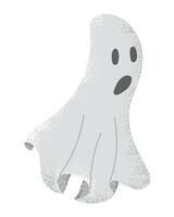 Scared and frightened cute ghost with grunge texture. Holiday hand drawn character design for Halloween isolated on white background. Good for decoration and stickers vector