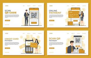 Online payment concept scanning qr code Landing page template Set of landing page templates for online shopping. Flat style illustration. vector