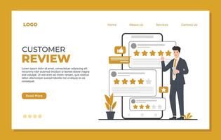 customer review landing page template Customer review website banner design. Customer feedback online service concept vector