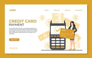 Online payment concept scanning qr code Landing page template Credit card payment. Flat design illustration. Landing page template. vector