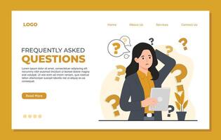 faq frequently asked questions concept illustration Flat design illustration concept of problem solving. Businesswoman with question mark and laptop. vector
