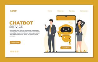 Chatbot landing page template. Flat illustration of chat bot ai concept vector
