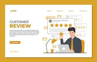 customer review landing page template. Flat design style modern illustration landing page template. vector