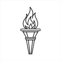 Monochrome Torch with Flame Line Art vector
