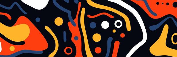 Colorful wavy liquid banner with fluidity and doodle designs in a primitive style, perfect for artistic, creative modern background projects and vibrant design concepts. Eps vector