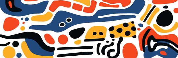 Colorful fluidity abstract banner with wavy liquid doodle shapes in a primitive style, ideal for creative and artistic modern background designs with a contemporary flair. Eps vector