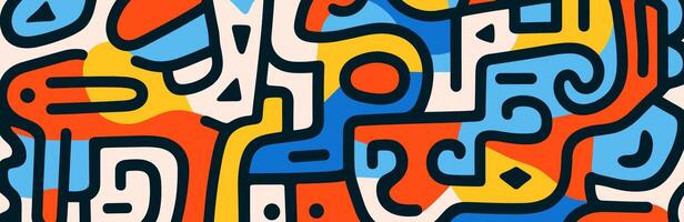 Creative modern abstract doodle banner featuring hand-drawn geometric shapes and minimalistic primitive design ideal for artistic backgrounds, focusing on fluidity and clean, contemporary. Eps vector
