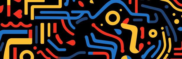 Naive doodle graphic forms with colorful patterns in a primitive style, perfect for abstract horizontal banners and creative modern artistic background designs. Eps vector