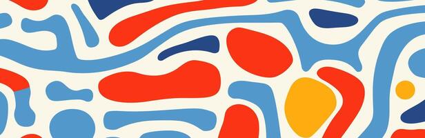 Minimalist abstract graphic doodle banner featuring simple geometric shapes and lines in primitive style, perfect for clean modern background emphasizing fluidity, artistic composition, and creativity vector
