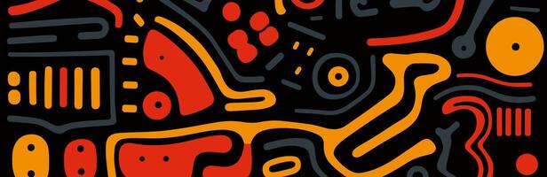 Fluid abstract banner with wavy liquid shapes and doodle designs in a colorful primitive style, ideal for creative contemporary background projects and modern design. Eps vector
