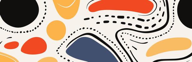 Abstract graphic doodle primitive style horizontal banner with simple geometric shapes and minimalistic design ideal for modern backgrounds and fluidity. Eps vector