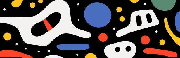 Abstract wavy liquid fluidity banner with colorful doodle elements in primitive style, perfect for modern creative background designs and contemporary artistic applications. Eps vector